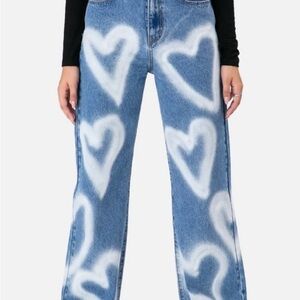 Adika Blue and White Heart Pattern Flare Jeans